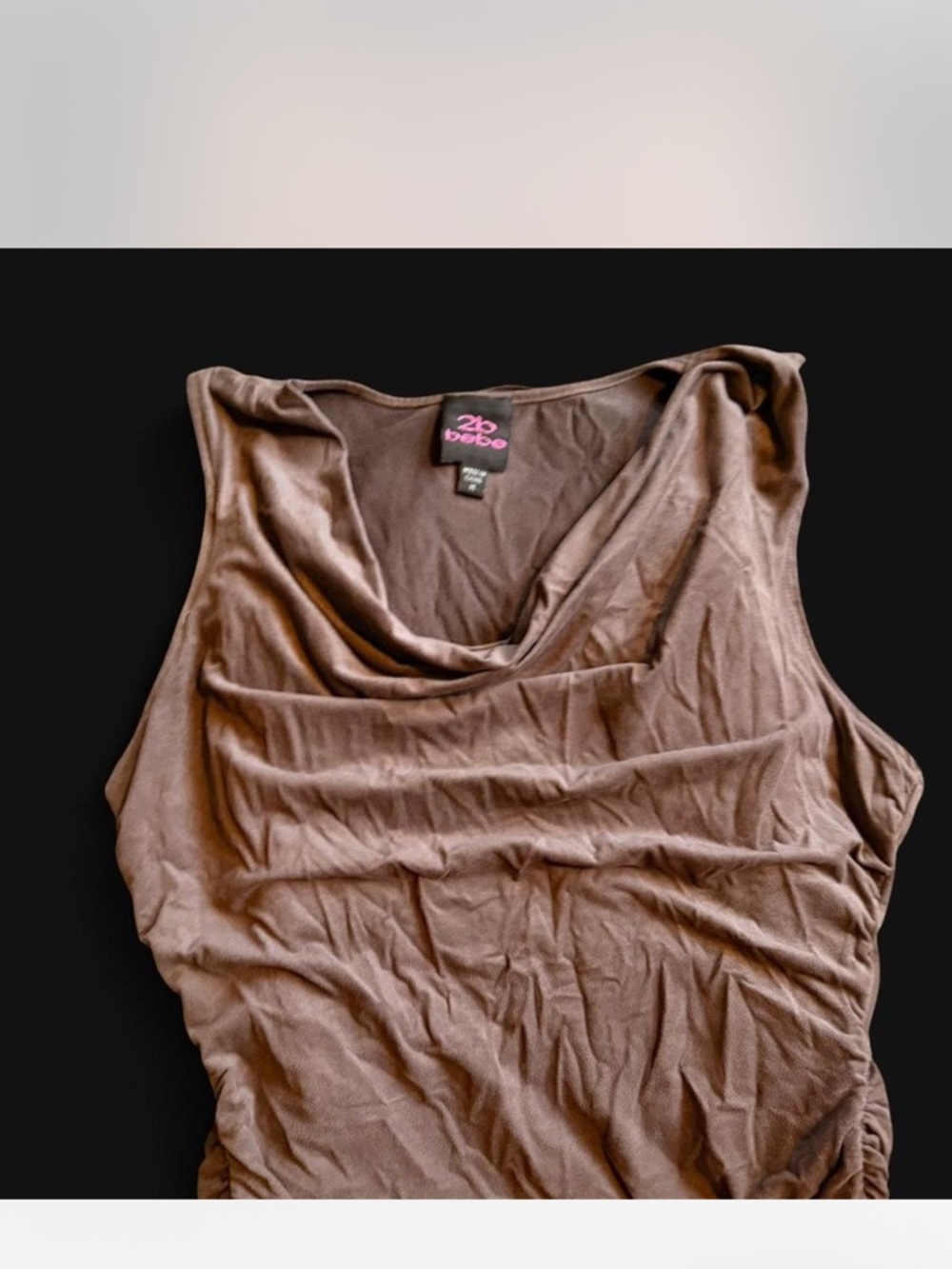 bebe Brown Sleeveless cowl Neck Top